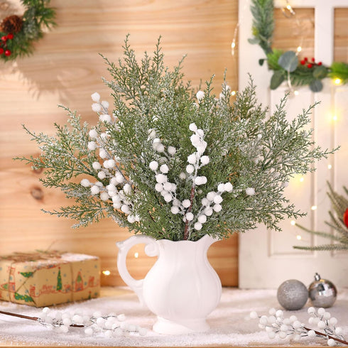 16 Pcs Christmas Tree Branches Filler Artificial Pine Branches with Berry Stems Christmas Tree Picks Greenery Sprays