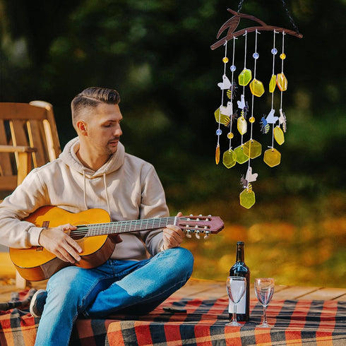X-PREK 23" Bees Wind Chimes for Outside, Unique Stained Glass Garden Decor, Windchimes Outdoors Suncatcher Gift for