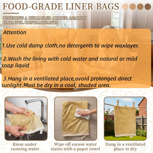 Coizyoe Bags-17"x13" 2Pack Reusable Beeswax Bread Large Bread Bags for Sourdough & Homemade Cloth BreadBags Keeps Fresh