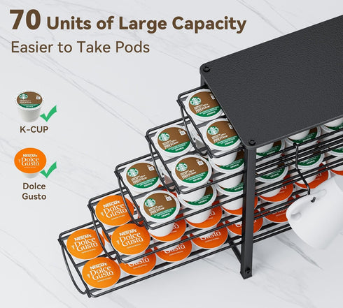 HFHOME Coffee Pod Holder for Counter, Compatible with K-Cups, 70 Capacity Pods Organizer (Black)