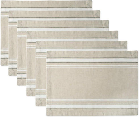 DII French Stripe Dining Table Placemat Set, 6 Piece, 13x19 Inches, Taupe/White, Farmhouse Style
