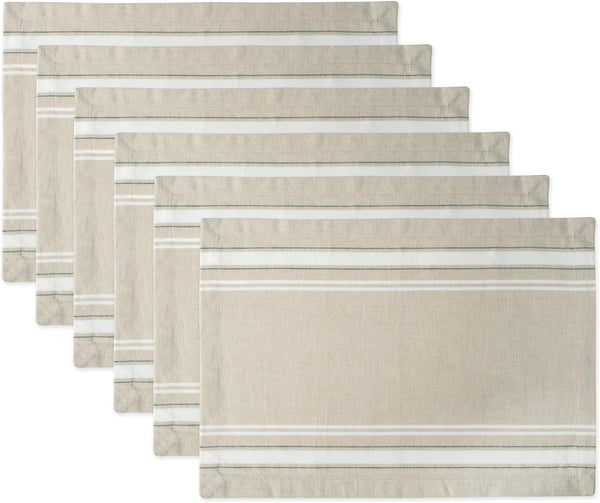DII French Stripe Dining Table Placemat Set, 6 Piece, 13x19 Inches, Taupe/White, Farmhouse Style