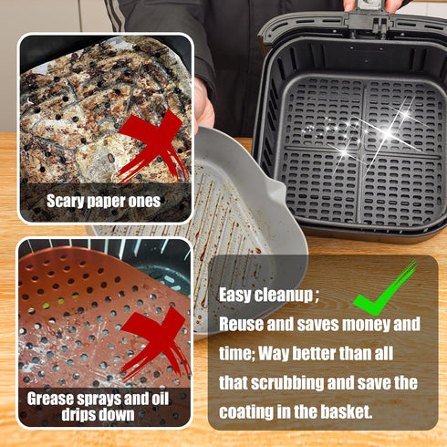 Silicone Liners Square 8 Inches for Air Fryer, 2 Pcs Non-stick Food-grade Reusable Baking Tray Accessories