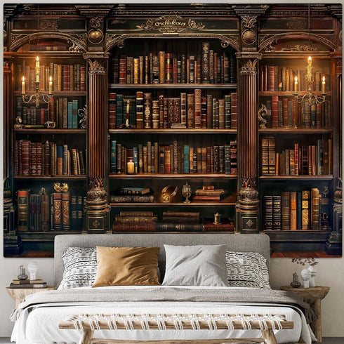 Accnicc 60 44 inch Vintage Bookshelf Tapestry Medieval Art Book Tapestries Wall Hanging Gothic Dark Academia Retro
