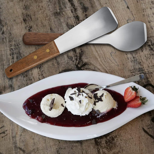 Patelai 2 Pcs Stainless Steel Ice Cream Scoop with Wooden Handle, Dessert Spade Butter Cutter for Dining Kitchen Utensil