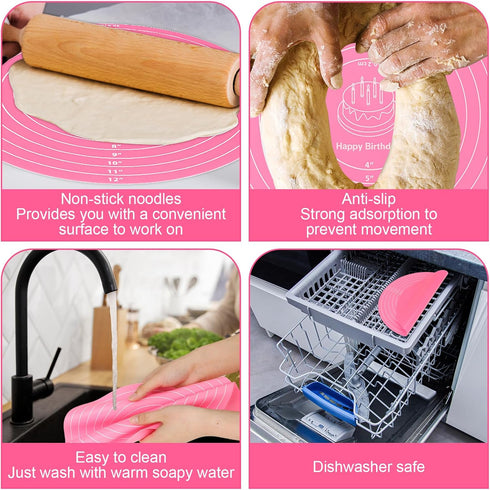Silicone Baking Mat, Round Silicone Baking Mat, Small Silicone Kneading Mat, Non-Stick with Size Measurement