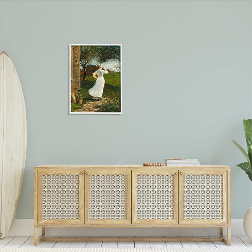 Stupell Industries Classic Woman Instrument Rural Vintage House Painting, White Framed, 24 x 30