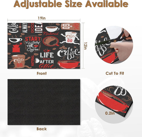 2 Pcs Funny Abstract Cartoon Red Coffee Mat for Countertops, Dish Drying Mat for Kitchen Coffee Bar Accessories