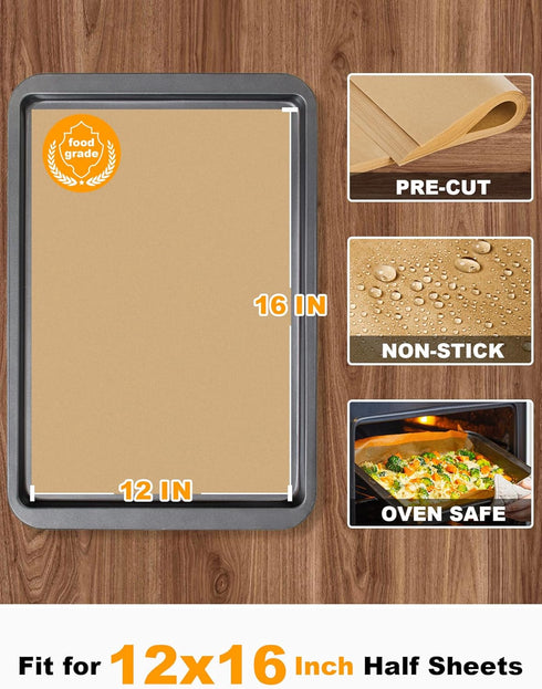 SMARTAKE 200 Pcs Parchment Paper Baking Sheets, 12x16 Inches Non-Stick Precut Baking Parchment, Perfect for Baking Grilling Air Fryer Steaming Bread Cup Cake Cookie and More (Unbleached) by SMARTAKE