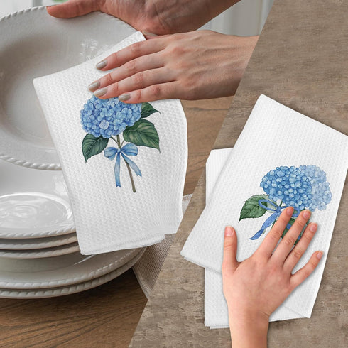 Gnmduw Set 2, Decor,16x24 Inch Blue Hydrangea Floral Kitchen Towels, Hydrangea Flower Decor Hand Towels of Coquttee