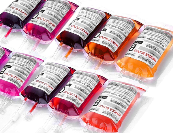 WYNK Blood Bags for Drinks, 10 Reusable IV Bags for Halloween Party Decoration, Vampire & Zombie Props
