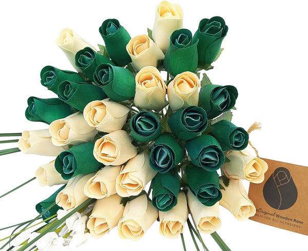 Closed Bud Roses Flower Bouquet - St. Patrick's Day Green and White (3 Dozen)