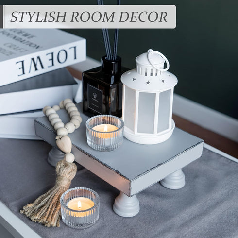 Decorative Wood Riser for Display, Modern Farmhouse Pedestal Stand for Home & Kitchen Decor, Rustic Bathroom Counter