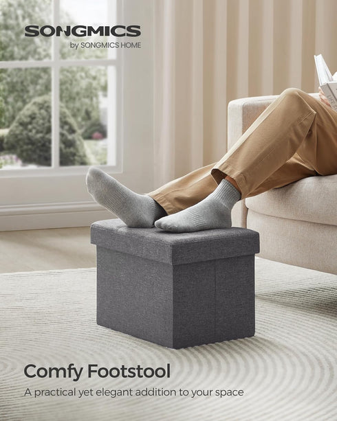 12.2 16.1 12.2 Inches, 286 lb ULSF102G01 SONGMICS Mazie Collection - Small Folding Storage Ottoman, Foot Rest Stool, x