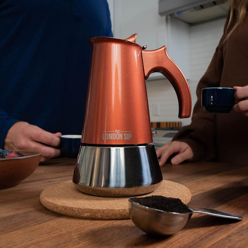 London Sip Stainless Steel Stovetop Espresso Maker Moka Pot, Copper, Small (5.07 oz)