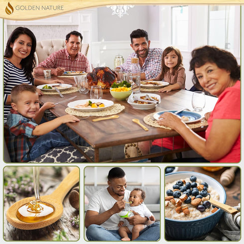 Golden Nature Bamboo Spoon Set (10 Pc), Tiny Wooden Spoons for Sugar, Spices, Seasoning, Coffee, Jam, Herbs, Dessert