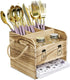 Ikee Design 2 Piece Wooden Utensil Caddy Set - Includes Free Salt Pepper Shaker, Oak Color Silverware Holder for Kitchen