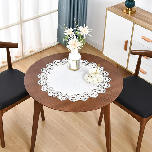 24 Inch Wolkemer Elegant White Lace Jacquard Round Doily Tablecloth Table Topper Decoration Cover for Home Dresser