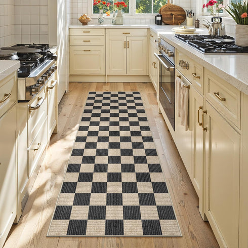 2x6 2'x6') LIVEBOX Washable Runner Rug Checkered, Black Runner Rugs for Hallway, Non-Slip Kitchen Runners, Farmhouse