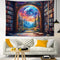 LB Fantasy Bookshelf Moon Tapestry, Forest Tree and Vintage Library Classroom Wall