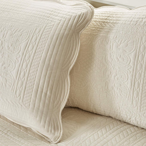 Madison Park 6-Piece Daybed Cover Set, Damask Quilted Coastal Bedding, Pre-washed Cotton-Filled, Tuscany, Cream, 39"x75"