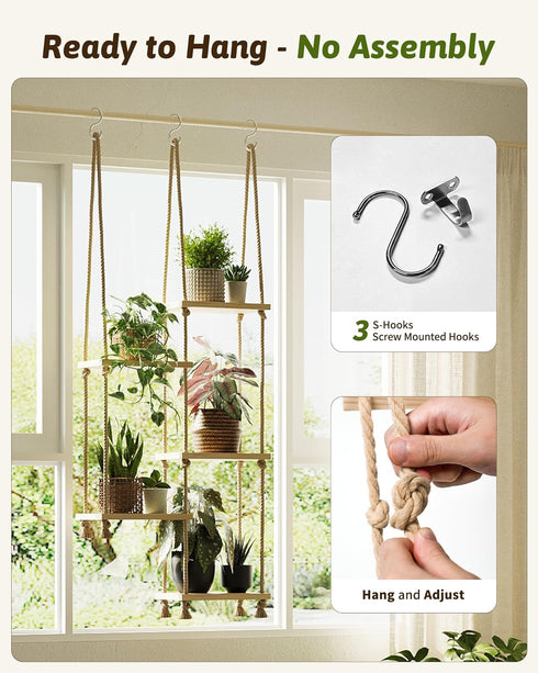 GENTINGBRO Window Plant Shelves Macrame Plant Hanger Floating Shelves Window Sill Shelf for Plants Hanging Plant Stand