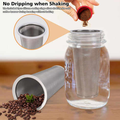 2pcs Cold Brew Filter for 64oz Wide Mouth Mason Jar Cold Brew Coffee Maker, 304 Stainless Steel Mesh
