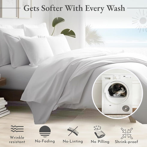 California Design Den Queen Size Bed Set, 400 Thread Count 100% Cotton Cooling Sheets, Deep Pocket, White