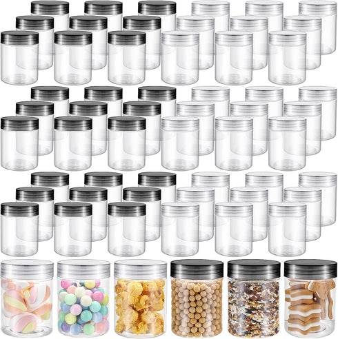Sliner 60 Pcs 8 oz Plastic Jars with Lids, Clear Round Leakproof Storage Containers for Travel, Face Creams, Kitchen,