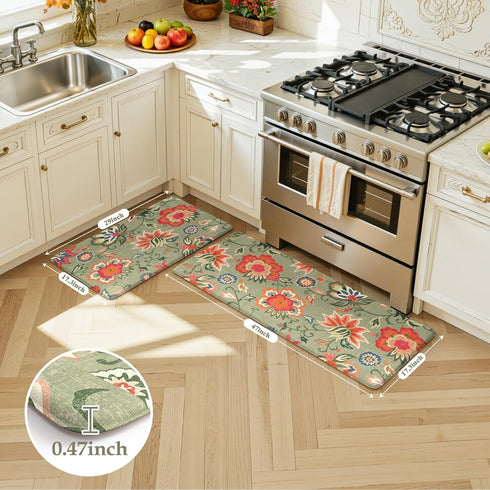 2 Sink,Laundry,Office(17''x29''+17''x47'') LEEVAN Anti Fatigue Mats for Kitchen Floor Piece,Cushioned Memory Foam Green