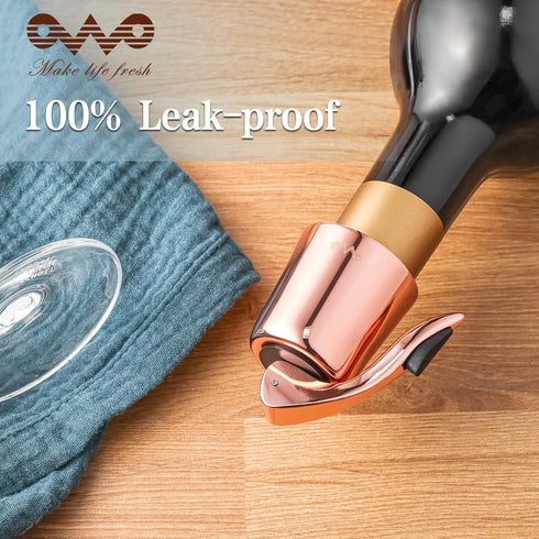 OWO 2 Pack Stainless Steel Wine Bottle Stopper, Reusable Wine Saver with Silicone Seal, Rosegold