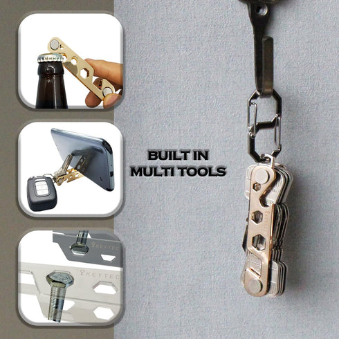 Compact Key Organizer (12-16 Keys), Premium Key Holder with Built-in Tools, Gold Frame