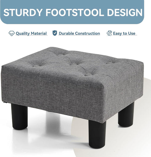 Poofzy Small Foot Stool Ottoman, Linen Ottoman Foot Rest with Legs, Rectangle Foot Rest for Couch, Footstools