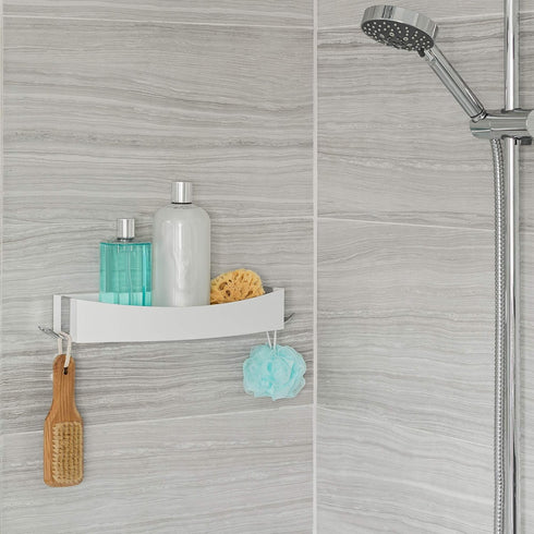 Better Living Clever Flip Shower Shelf, Wall Mounted Shower Caddy Organizer, 16.88" x 4" x 2.88", White, No Drilling