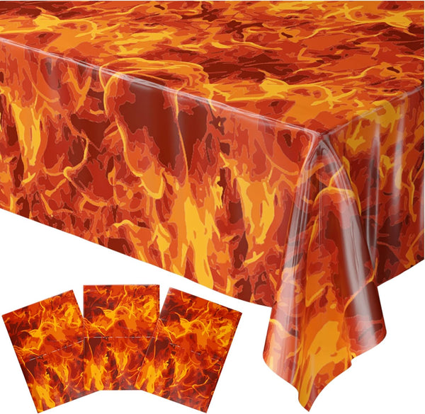 Blue Orchards Fire Table Covers - Pack of 3, 54"x108" XL, Fire Party Supplies, Flame Decorations