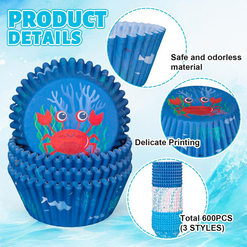 Whaline 600Pcs Ocean Themed Cupcake Liners, Summer Baking Cups for Bridal Baby Shower Wedding Birthday Party