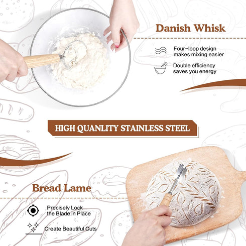 2 36oz Sourdough Starter Kit with Proofing Baskets, Sourdough Starter Jar, Bread Lame, Dough Scraper, Dough Whisk