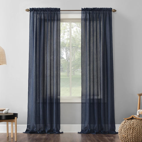 No. 918 Erica Crushed Sheer Voile Curtain Panel, Navy Blue, 51" x 84" Rod Pocket