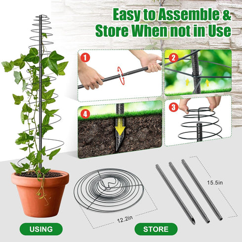 VRIEZOP 44" Spiral Frame Trellis for Climbing Plants Outdoor Indoor - Adjustable Heavy Duty Metal Garden Plant Support