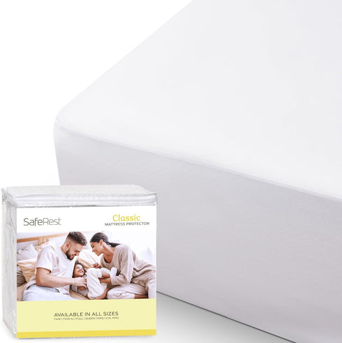SafeRest 100% Waterproof King Size Mattress Protector, Fitted with Stretchable Pockets, Machine Washable Cotton