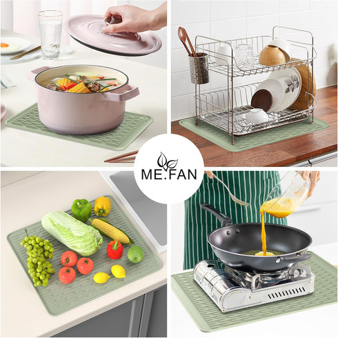 ME.FAN Silicone Dish Drying Mat, Kitchen Counter Protection Pad, 18''×16'' - Desert Sage, for Sink or Refrigerator