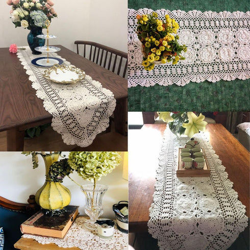 14x36 inch KEPSWET Cotton Handmade Crochet Lace Oval Table Runner Dresser Console Coffee Table TV Stand Decor Blue