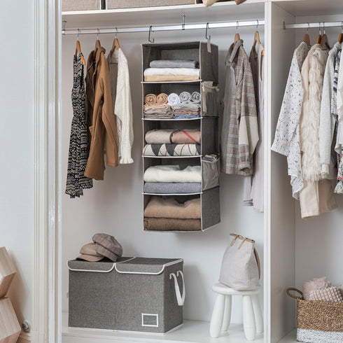 5-Shelf Closet, Closet 2 12 12" 15" 48" StorageWorks Hanging Shelves for Foldable Hanging Organizers with Side Pockets