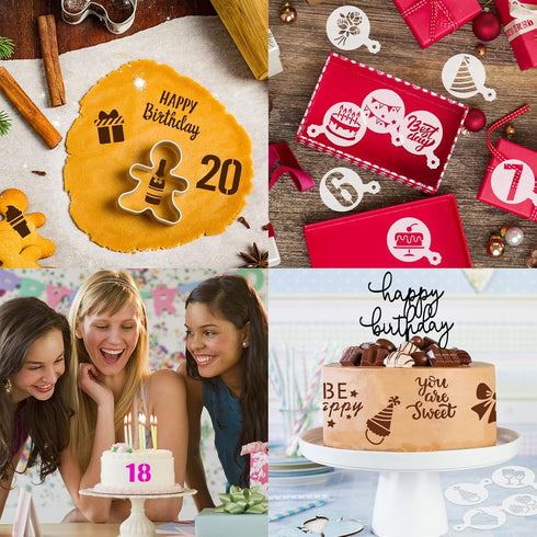 JULBEAR Birthday Cookie Stencils, 36 Pieces Reusable Decoration Templates for Cookies Baking and Party Decor.
