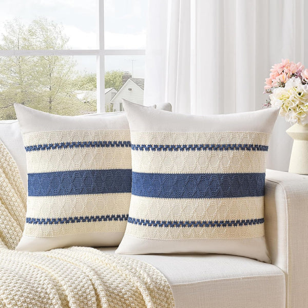 Fancy Homi Set of 2 Dusty Blue Vintage Decorative Throw Pillow Covers 22x22 Inch