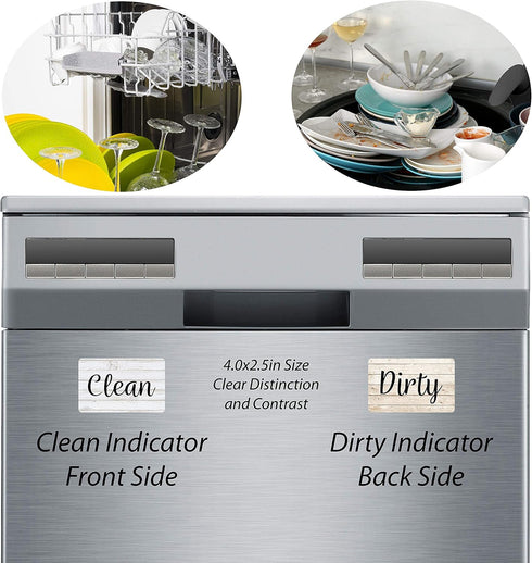 Rustic & White Wood Clean Dirty Magnet for Dishwasher, Reversible Sign Indicator, Magnetic Dish Washer Decor, Rustic
