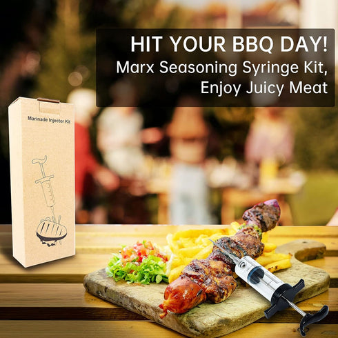 Meat Injector Syringe Turkey Marinade Injector Kit, 1.6-Oz Set with 3 Professional Needles, Silicone Brush, Cleaning