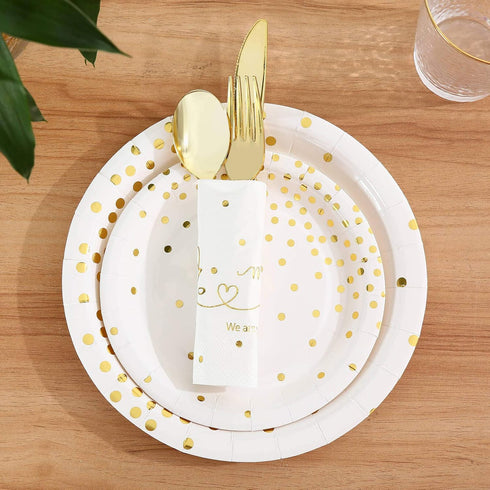 Gexolenu Mr & Mrs Wedding Cocktail Napkins, Gold Foil Disposable Paper Napkins for Wedding Shower Party Decorations,
