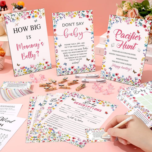 476 6 Sets 50 Mommy's 50 2 50 Sherr Pcs Wildflower Baby Shower Games Activities Card Pacifier Hunt Game Pacifier How