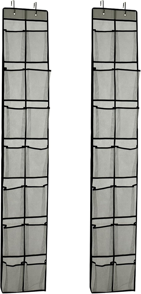 Over The Door Shoe Organizer, 14 Large Mesh Pockets Hanging Shoe Rack for Closet, Gray, 2-Pack